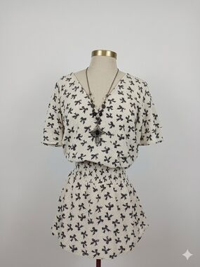 Sweet Rain White and Black Bow-Print Blouse